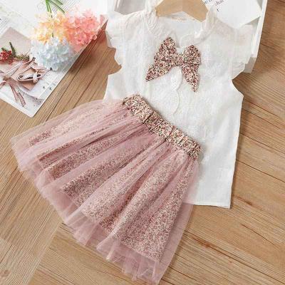 Summer Sleeveless T-Shirt+Print Bow Skirt 2Pcs