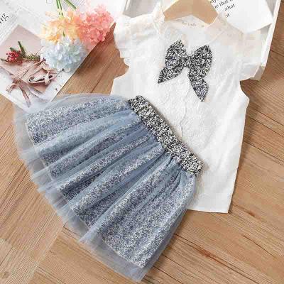 Summer Sleeveless T-Shirt+Print Bow Skirt 2Pcs