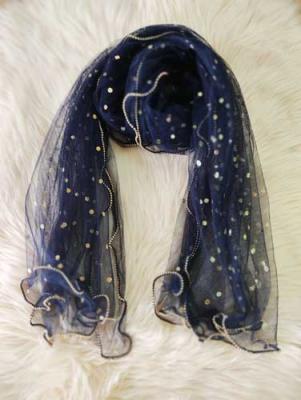 Net Dupatta Dotted Navy Blue
